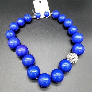 Mia Necklace Stud Earring Set, Blue